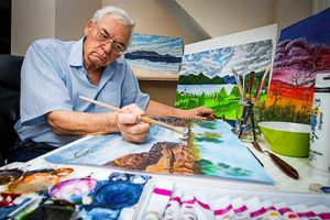 Concentrating - Walter discovered he had a talent for painting last year