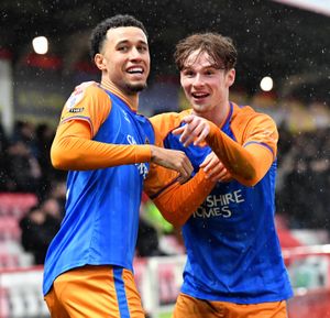 Luca Hoole celebrates with Tommy McDermott after scoring 