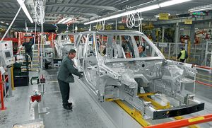 Aluminium bodied Range Rovers in production at the Jaguar Land Rover plant Solihull