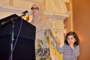 Jamilla Fazal, winner of the Newbie Volunteer Award, brought her four-year-old daughter Aniyah on stage