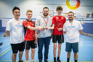 Competitors at the staff vs student badminton match