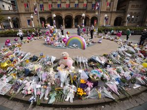 Flowers and tributes outside the Atkinson Art Centre Southport