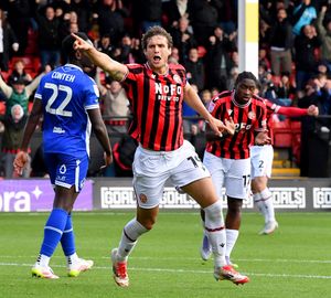 Aaron Pressley celebrates his goal.
