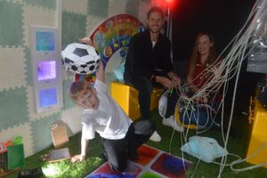 Youngster Eddie Potts trying out the Little Rascals' new sensory van with manager Jessica Palmer-Jones and co-founder Dave Edwards.