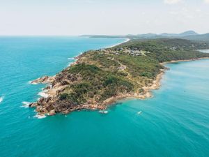Aerial drone view from of the city of Seventeen Seventy and Agnes Water