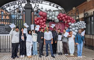 Students celebrating at Thomas Telford University Technical College, in Cambridge Street, Wolverhampton