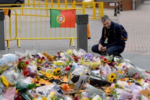 Tributes to former Wolves player Diogo Jota outside Molineux. Photo: Tim Thursfield