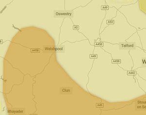 Parts of Shropshire covered by the amber and yellow weather warnings. Image: Met Office