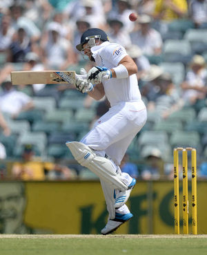 England's Matt Prior avoids a bouncer from Australia's Mitchell Johnson (not pictured)