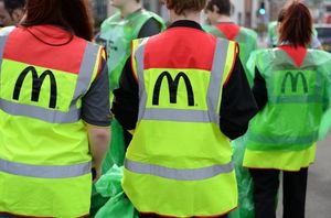 McDonald's crew members out on a litter pick