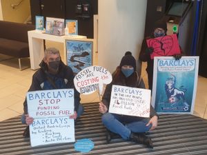Supporting image for story: Eco activists urge customers to 'break up' with Barclays in Shrewsbury protest