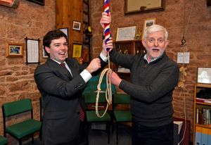 Mayor of Shrewsbury Councillor Alex Wagner (left) is shown the ropes by Paul Lewis at Trinity Churches Meole Brace. Photo: Tim Thursfield