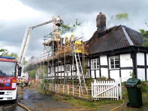 Supporting image for story: Forty firefighters tackle thatched roof blaze near Craven Arms