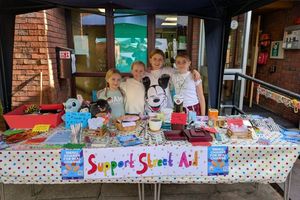Pictured on their fundraising stall are (from left) Polly, Mia, Cailin and Annie.