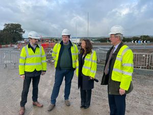 From left, Shropshire Council's cabinet member for highways, Councillor Dean Carroll, the authority's deputy leader Ed Potter, local member Councillor Joyce Barrow, and North Shropshire MP, Owen Paterson