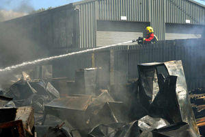 Inside the recycling plant, Stourbridge,as firefighters battle to stop the flames