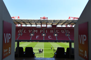 Wolves players at the Georgios Karaiskakis Stadium today, home of Olympiacos FC