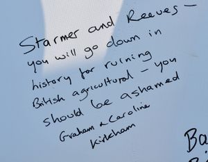 Farmers and residents signed the petition mounted to the 'Trailer of Truth' outside the Halls Auction Centre, Shrewsbury