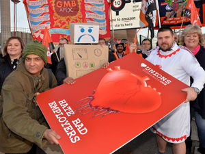Supporting image for story: 'Our members don’t get much love': Union workers in Valentine's protest at Amazon Rugeley