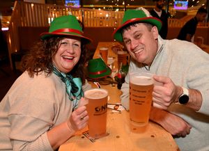 Sam Porter and Philip Baugh enjoying their beers and the party atmosphere
