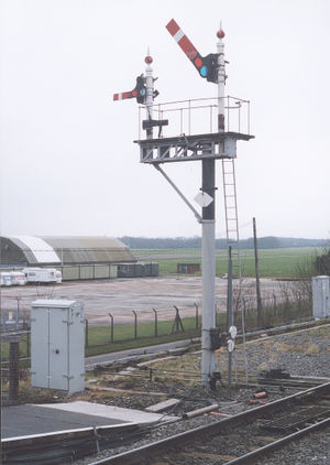 On the way out... semaphore signals at Cosford station in 2006 shortly before being replaced.