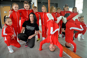 Dariana Ponomarova pictured with pupil's at her dance school before the competition in May