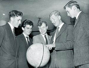 Ross, left, during a visit to Trench Boys Modern School by its patron Sir John Hunt, who led the 1953 expedition which conquered Everest – the school was later named after Sir John. 