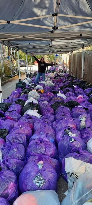 Caroline Pitt and some of the charity bags