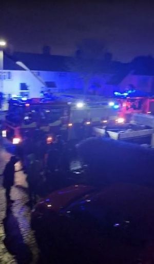 Fire engines lined the street in the middle of the night