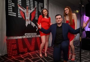 Pics at the Village Hotel in Dudley, where there was a special event to mark Elvis's 90th birthday. Mitchell Newton with Zara Walker and  Gina Hobley, from Oldbury and Dudley.