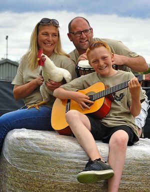 From left, Kez Jenkins, Martin Payton, and Kez's son Alby Gittings at Cockfest