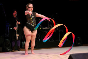 The gymnasts were able to show off their skills while being accompanied by jazz musicians