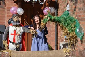 Belbroughton Scarecrow Festival. Natalie Monk with her St George and Dragon