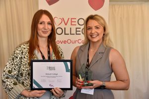 L to R - Kat Emms of The Edge Foundation presents Melissa Tisdale, Walsall College lecturer with a Beacon Award 