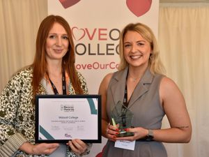 L to R - Kat Emms of The Edge Foundation presents Melissa Tisdale, Walsall College lecturer with a Beacon Award 