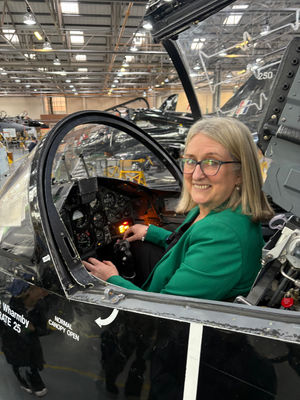 Jacqui Smith in the cockpit of a Hawk during a visit to RAF Cosford in Albrighton, to make an armed forces youth recruitment announcement. 
