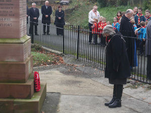 Presteigne and Norton Mayor Councillor Deb Edwards laying a wreath on behalf of the town and the town council. Pic by Karen Compton
