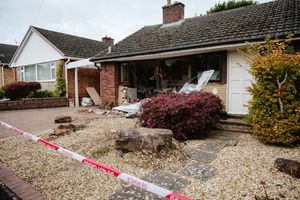A car has demolished the front of the house in Bridgnorth