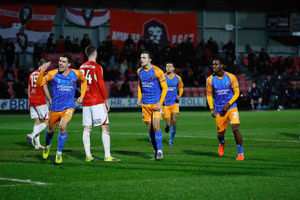 Tom Sang celebrates levelling for Shrewsbury Town