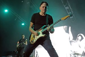 Guitarist Keith Scott on stage with Bryan Adams on the Roll With The Punches Tour at BP Pulse Live, NEC Birmingham, on Sunday May 18