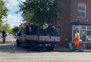 A heap of rubbish in Kitchener Road, Birmingham is cleared by refuse workers on Thursday, April 24. Credit: Alexander Brock. Permission for use for all LDRS partners.