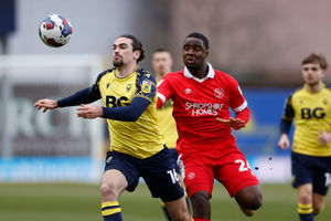 Christian Saydee of Shrewsbury Town and Ciaron Brown of Oxford United (AMA)