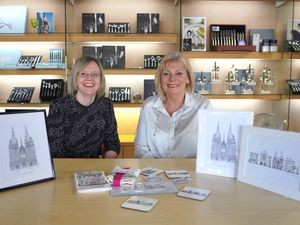 Artist Jackie Roberts with Bev Shepherd, manager of the Arthur Price factory shop