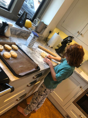 Aine Byrne, aged 9, from Bourton, Much Wenlock, in the kitchen creating fruit scones