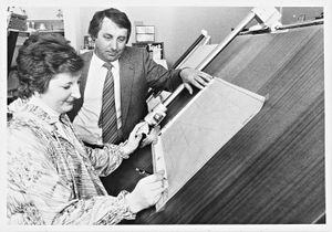 Stanford Marsh, supplier of drawing office equipment and materials, 504 Dudley Road, Wolverhampton. Graham Green looking on as Gillian Woodhead worked on a draughting machine on April 24, 1980