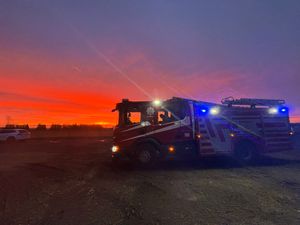 Supporting image for story: Blaze involving several lorries and tractor at industrial estate near Oswestry - firefighters remain on scene