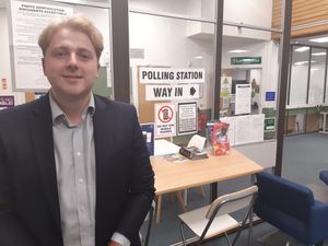 Tory Tom Wust on his way in to the by-election count at the Sambrook Centre in Stirchley. Picture: LDRS