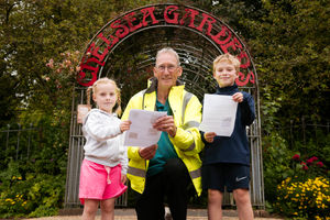 The Friends of Telford Town Park are running a quiz for kids and adults during Love Parks Week. In Picture L>R: Lucy Wozencroft 5, Adrian Smith (Chairman of Friends of Telford Town Park) and Evan Wozencroft 8