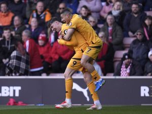 Jorgen Strand Larsen celebrates scoring