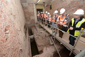 Visitors looking at the site of one of the steam engines as they tour the Flaxmill Maltings, Spring Gardens Shrewsbury to look at the progress of work at the historic site